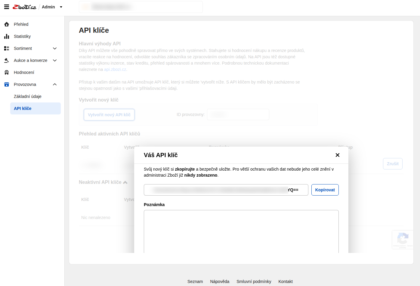 API klíčů si můžete vytvořit více, ale pozor: každý si můžete zobrazit pouze jednou. Pokud se vám ho nepodaří zkopírovat, vytvořte si další a ten zadejte do Pricing Foxu.