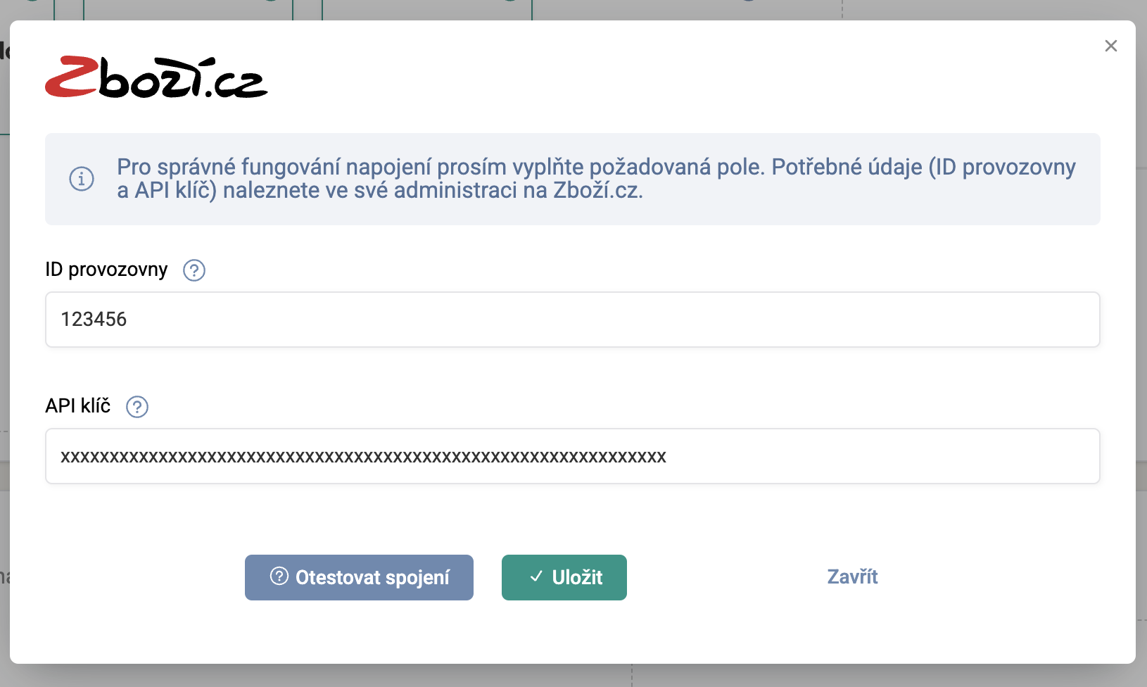 Vygenerovaný klíč spolu s ID provozovny vložte do Pricing Foxu