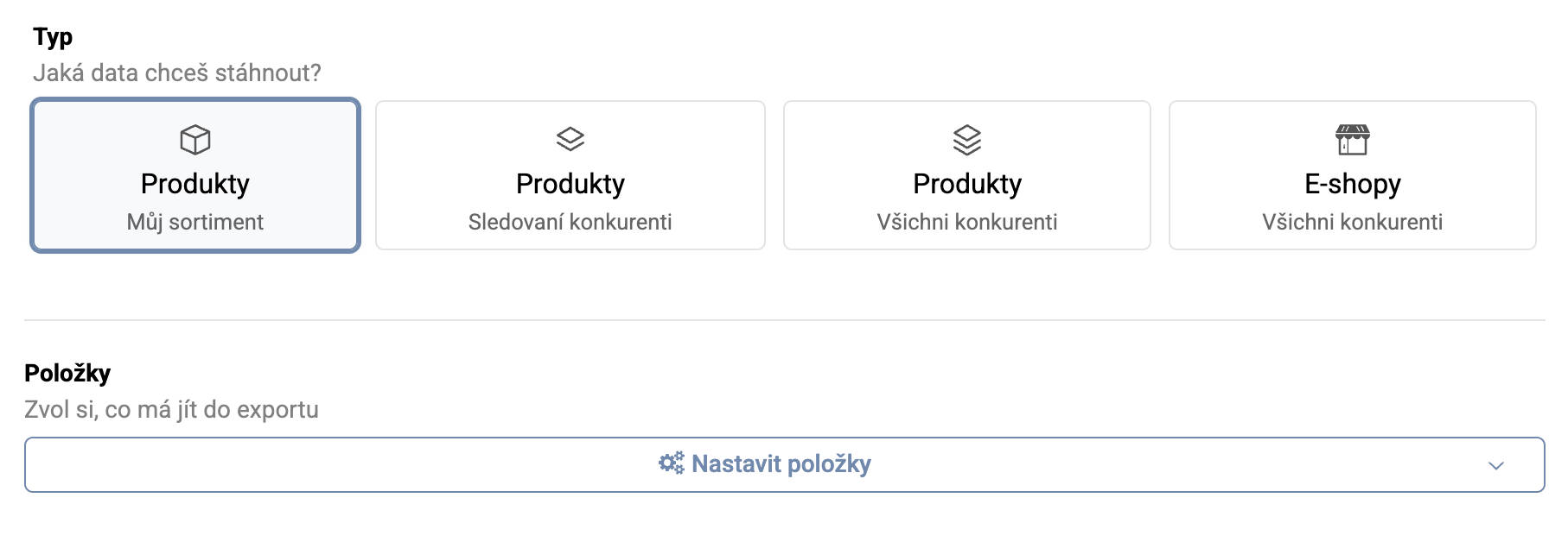 Jaká data si můžete poslat do exportu závisí na zvoleném typu exportu.