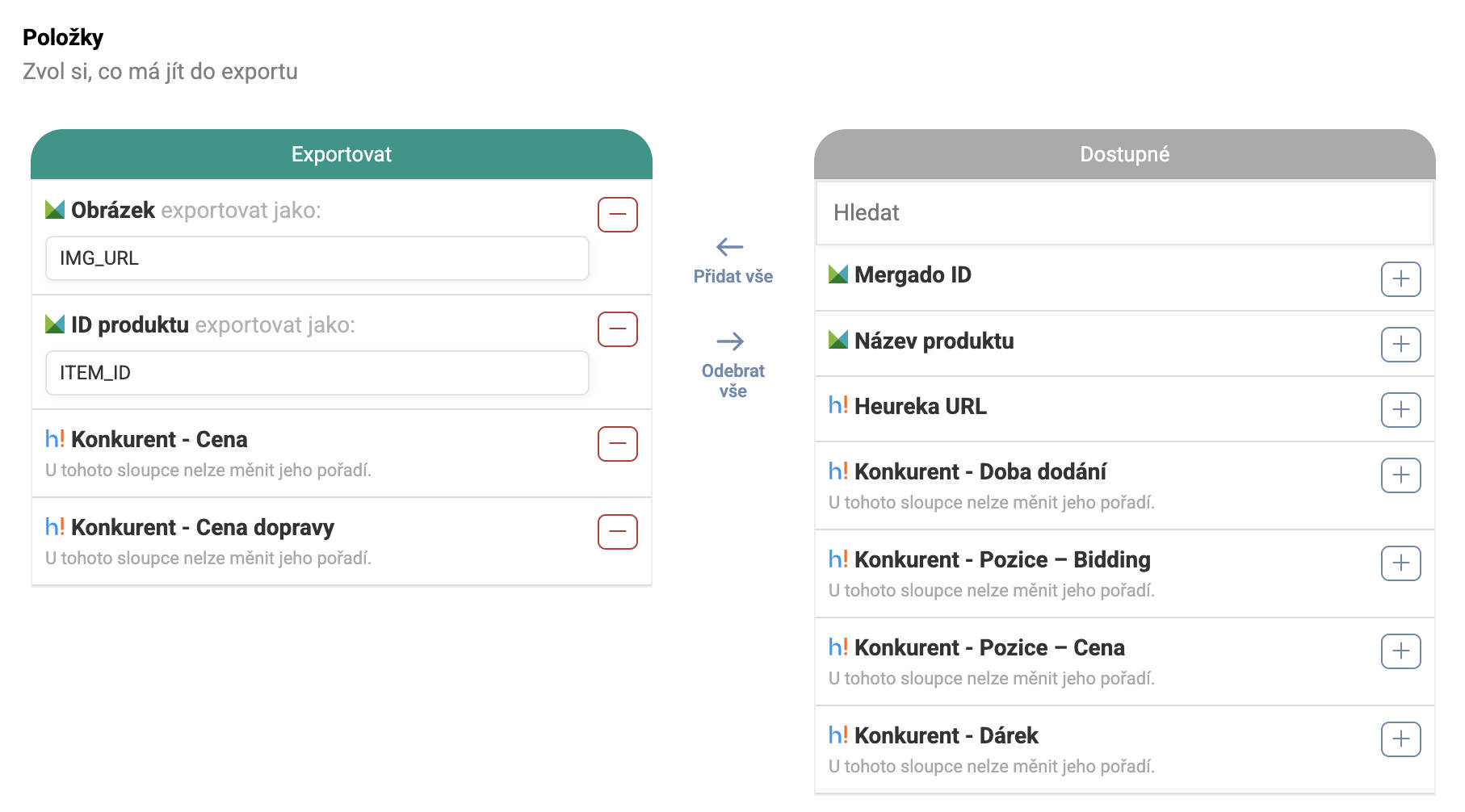 U typu \"Produkty - Sledovaní konkurenti\" si můžete vybrat, jaká data o vaší konkurenci vás zajímají.