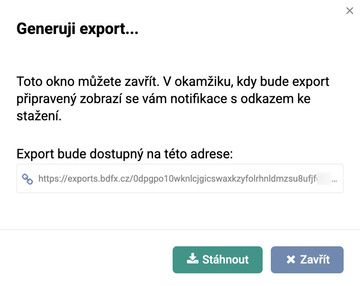 Při vytváření exportu si můžete zvolit, zda se mu má přiřadit veřejná adresa. Vhodné zejména pro napojení do externích systémů.