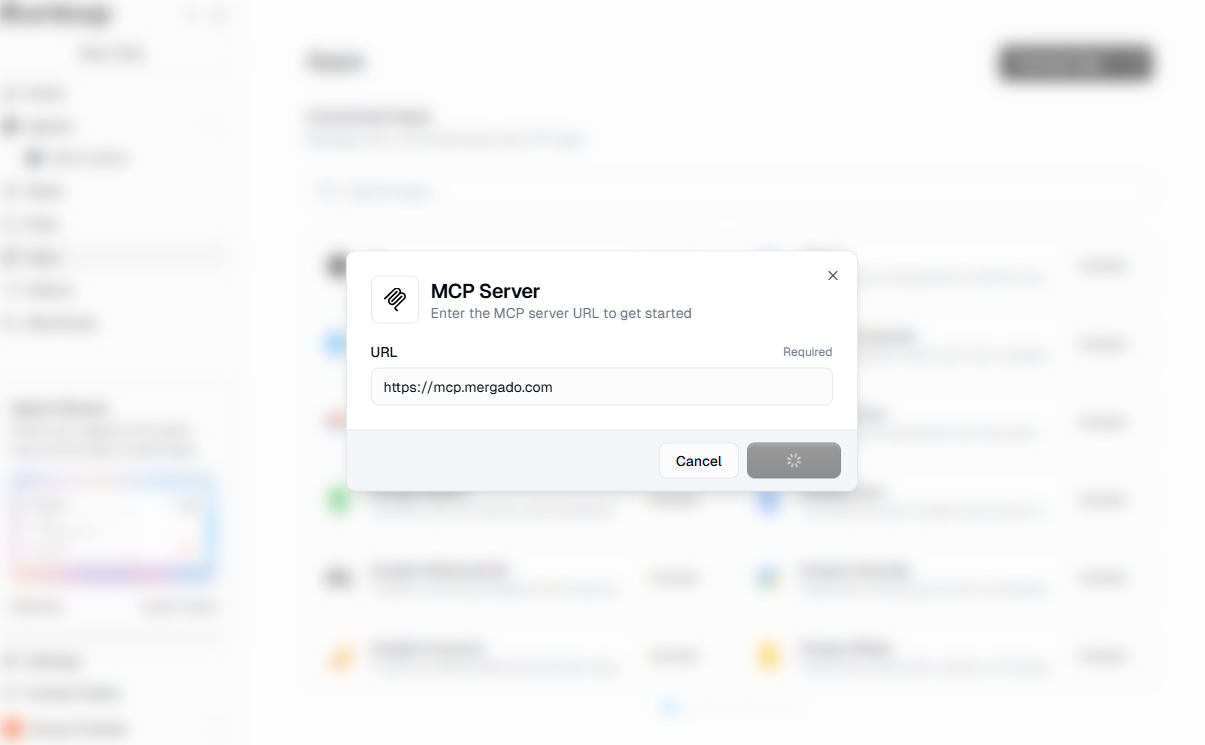 Entering the URL https://mcp.mergado.com into the MCP Server form in Gumloop