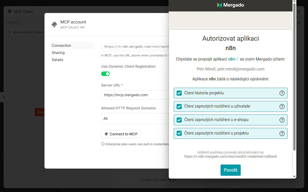 Autorizace aplikace n8n v Mergadu