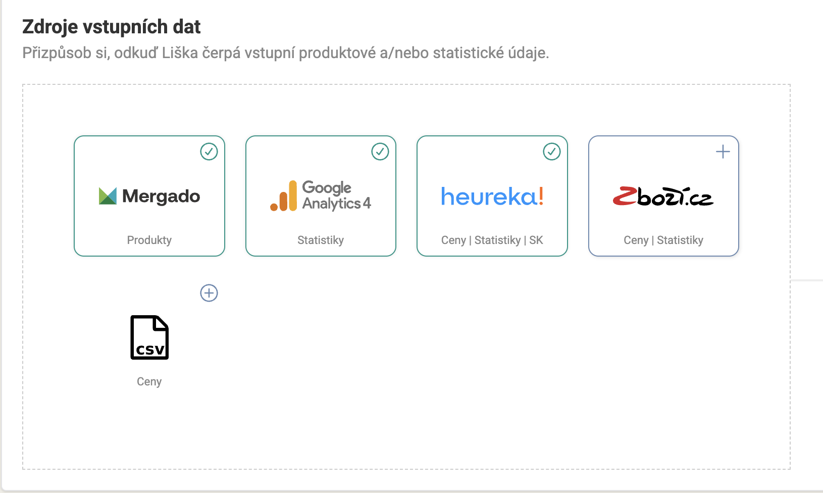 Medzi zdrojmi vstupných dát nájdete Zboží.cz
