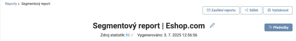 Ukážka hlavičky segmentového reportu